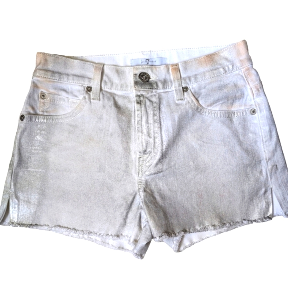 7 For All Mankind Silver Metallic White Denim Shorts Size 24